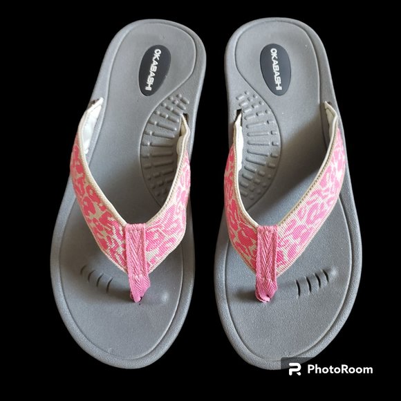 Okabashi Pink & Gray Flipflop Sandals Made in USA 7-7.5 Medium - Picture 1 of 6